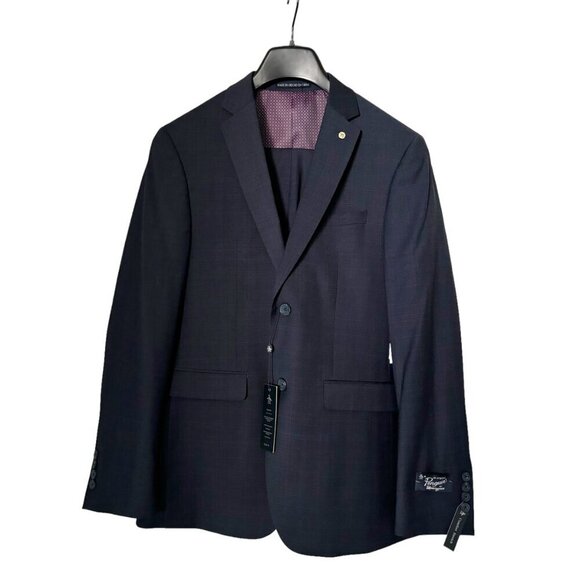 ORIGINAL PENGUIN 2 Piece Suit Set Navy Plaid 38R 32W 32L Slim Fit NWT​ - Picture 1 of 11